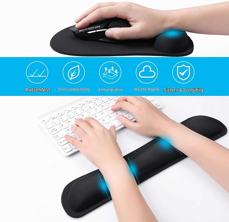 Mouse Mat Gel Cushion Mouse Pad with Palm Rest Ergonomic Mouse Pad Keyboard Wrist Rest Gel Cushion Mouse Mat for Computer and Laptop (Dark)