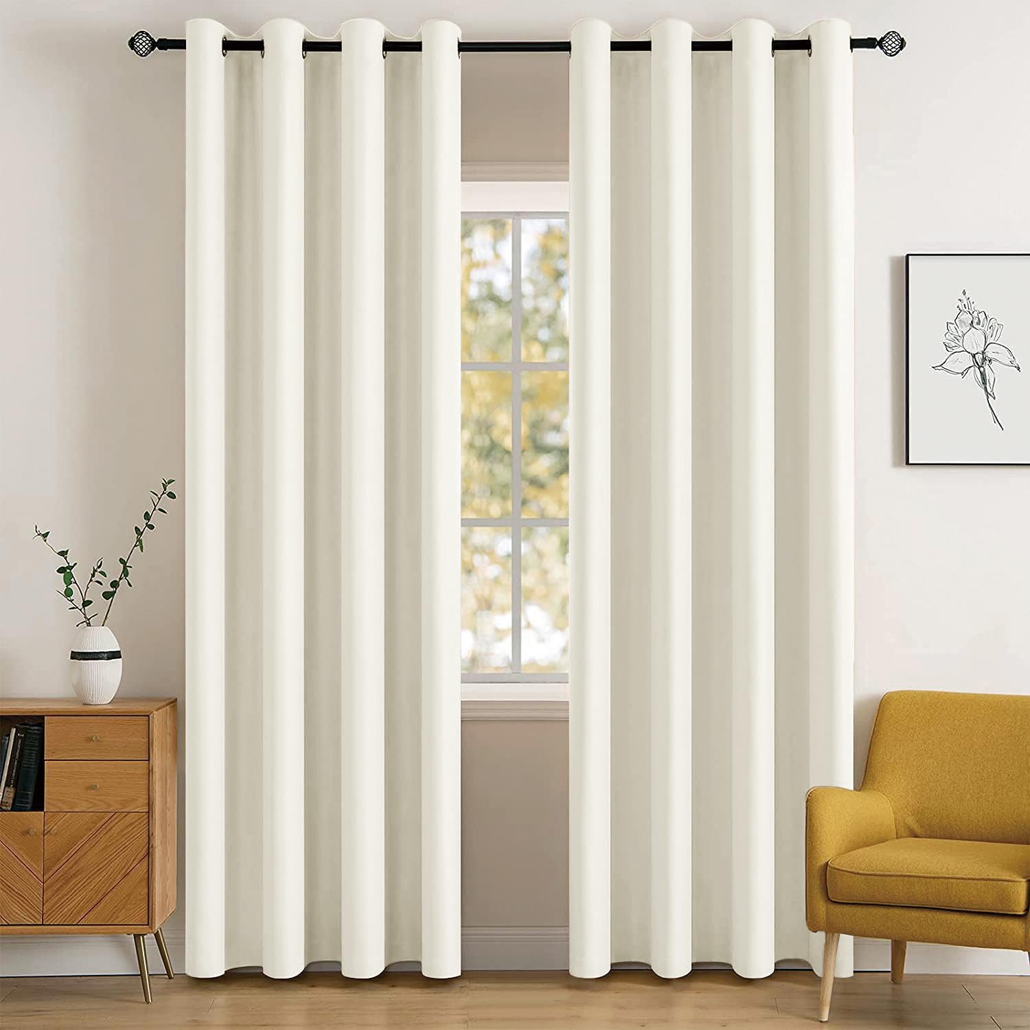 MIULEE Blackout Room Darkening Curtains Thermal Insulated Drapes Solid Window Treatment Set Grommet Top Light Blocking Curtain for Living Room/Bedroom 2 Panels 52 x 84 inch Length Cream Image