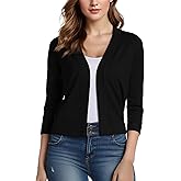 Am Direct Women's 3/4 Sleeve Open Front Cropped Cardigan Sweater Elegant Shrug for Dresses & Jeans