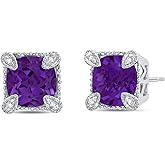Purple Stud Amethyst Earrings for Women Genuine Gemstone February Birthstone 925 Sterling Silver Jewelry Hypoallergenic 2 CT Cushion Cut Push Back Studs Set Double Prong Nicole Miller Fine Jewelry
