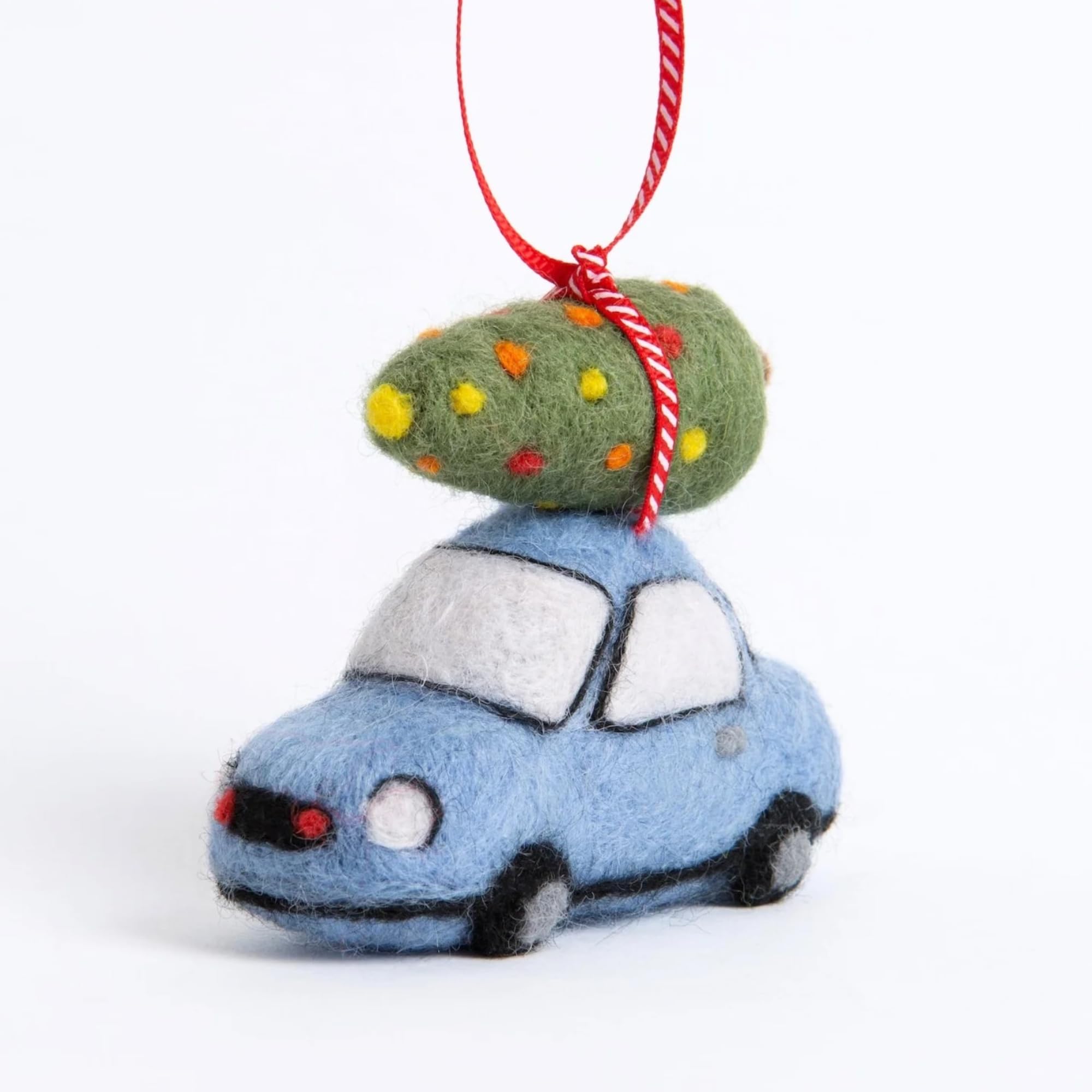 Hawthorn Handmade Christmas Car Needle Felting Kit - Needle Felting Craft Kits for Adults UK, Includes Felting Wool, Needles, Ribbon & Instructions. Great for Adult Craft Gifts - Approx 8cm Tall