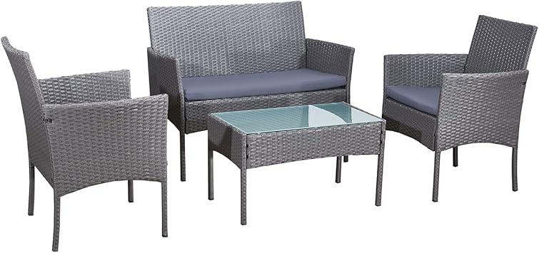 Salon De Jardin Cordoue En Resine Tressee Gris 4 Places Coussins