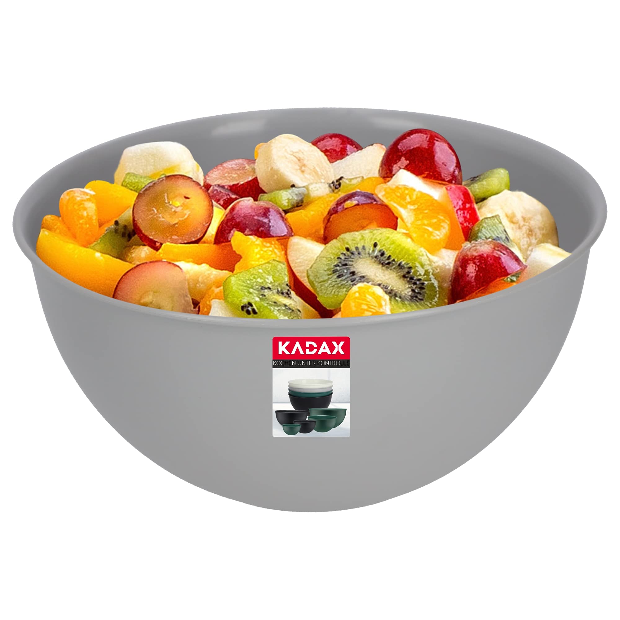 KADAX Plastic Bowl, Lightweight Mixing Bowl for Whisking, Round Serving Bowl for Salad, Snacks, Fruits, Stackable Kitchen Bowl (5L, Grey)