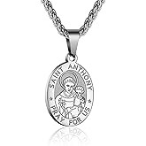 P. BLAKE Oval Saint Christopher/Michael/Joseph/Jude/Virgin Mary/Joseph/Francis/Patrick/Anthony/Benedict/Thomas Necklace for Men Women, Stainless Steel Catholic Patron Pendant with Chain 24 Inches