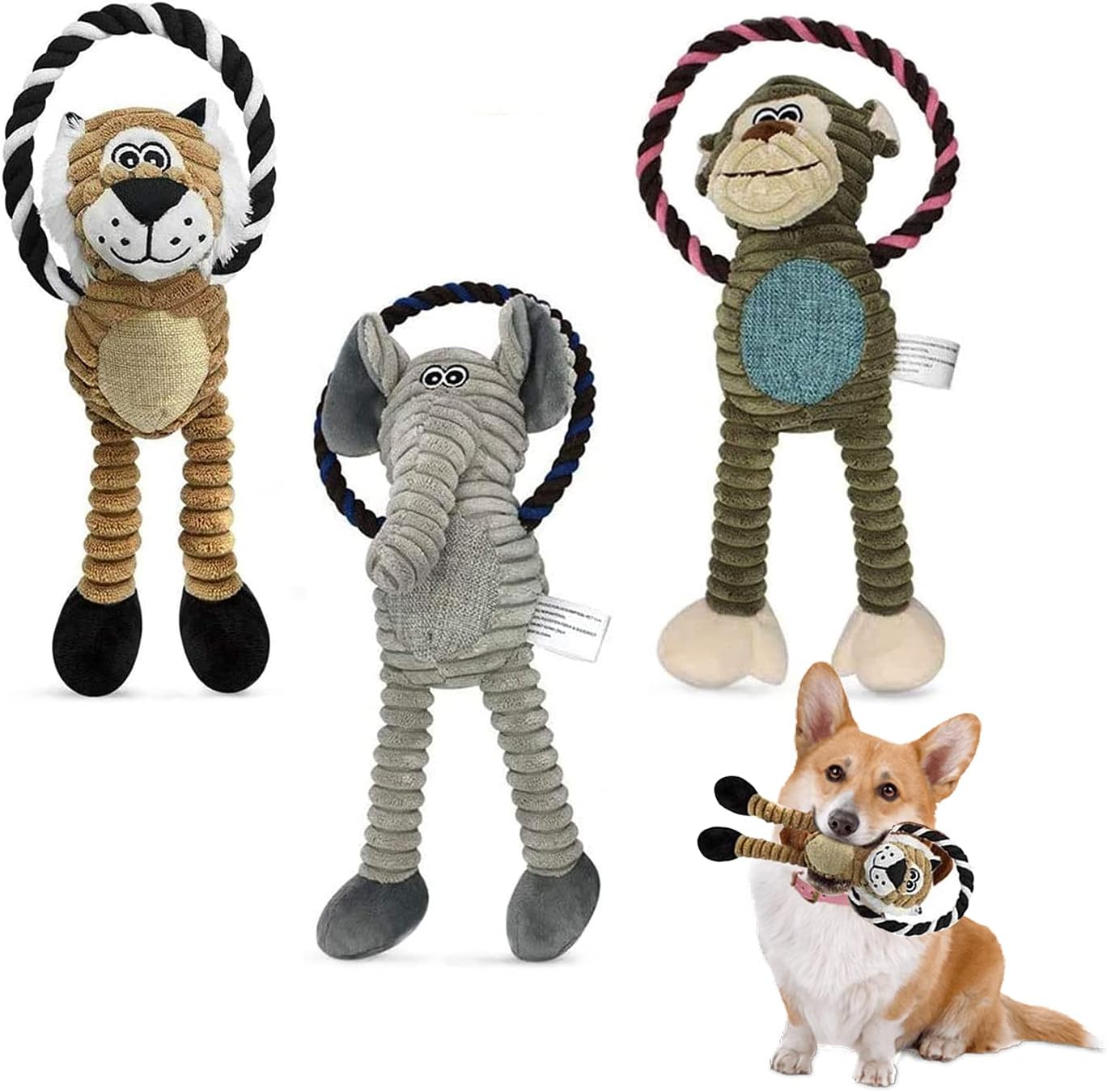 Kitchen & Dining : Newthinking 3 Pack Squeaky Dog Toys Set, Interactive Dog Chew Toys with Cotton Rope, Stuffed and Plush Chew Toys for Puppy Small Medium Dogs Aggressive Chewers : 