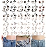 60-Piece Jean Buttons For Loose Jeans - No Sew Waist Tightener Clips For Women (10 Sets, 5 Styles)