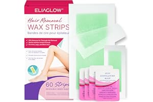 ELIAGLOW Wax Strips Hair Removal for Women: Waxing Kit with 60 Pcs Body Waxing Strips Dual Sides & 4 Calming Oil Wipe For Face, Bikini, Legs, Lip, Brazilian Wax Kit At Home, Hypoallergenic All Skin Type