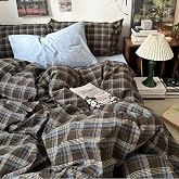 Erwinmu Gingham Duvet Cover Set Twin Size Brown Blue Bedding Set Dorm Room | Vintage Buffalo Plaid Duvet Comforter Cover for Girls Boys,Grid Pattern Duvet Cover with Zipper Closure and 1 Pillowcase