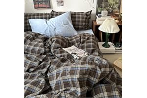 Erwinmu Gingham Duvet Cover Set Queen Size Brown Blue Bedding Set for Girls Boys,Vintage Buffalo Plaid Duvet Comforter Cover with Grid Pattern with Zipper Closure and 2 Pillowcases