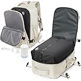 winspansy Small Travel Backpack Storage Vacuum Compression Bags with Pump for Travel Storage Carry on Business Day Vacpack Backpack for Women Men with Vacuum College Bag Beige