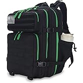 Lovelinks21 25L Tactical Military Backpack Small Travel Rucksack for Men and Women Assault Pack Bug Out Bag Molle Daypack Gym Backpack with Bottle Holder (Black Neon Green)