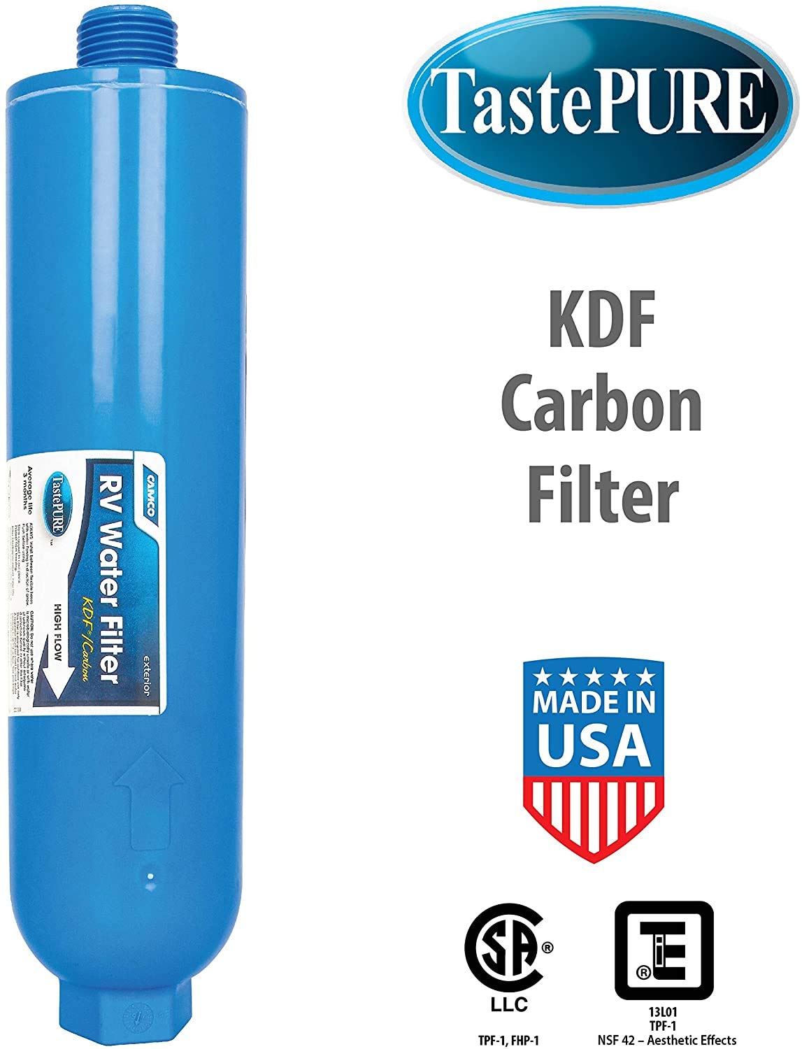 Camco 40045 TastePURE インラインRV浄水器 飲料水の中の悪い味、臭い、塩素、堆積物を大幅に削減 (合計6フィルター)