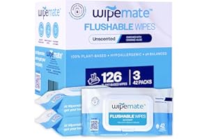 Wipemate ULTRA Flushable Butt Wipes, Soothing Vitamin E & Aloe, 99% Water, Unscented Premium Super Soft Hygiene Wipes, Septic & Sewer Safe, 3 Premium Flip-Top Packs, 42 Wipes Per Pack (126) Count