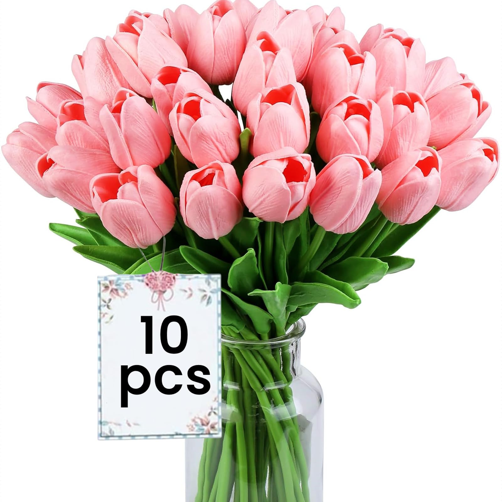 Siganorpy 10 Pcs Artificial Tulips Flowers Fake Flowers Latex Tulips Real Touch for Party Home Wedding Decoration and DIY Decor for Room Wedding Home Decor (Pink)