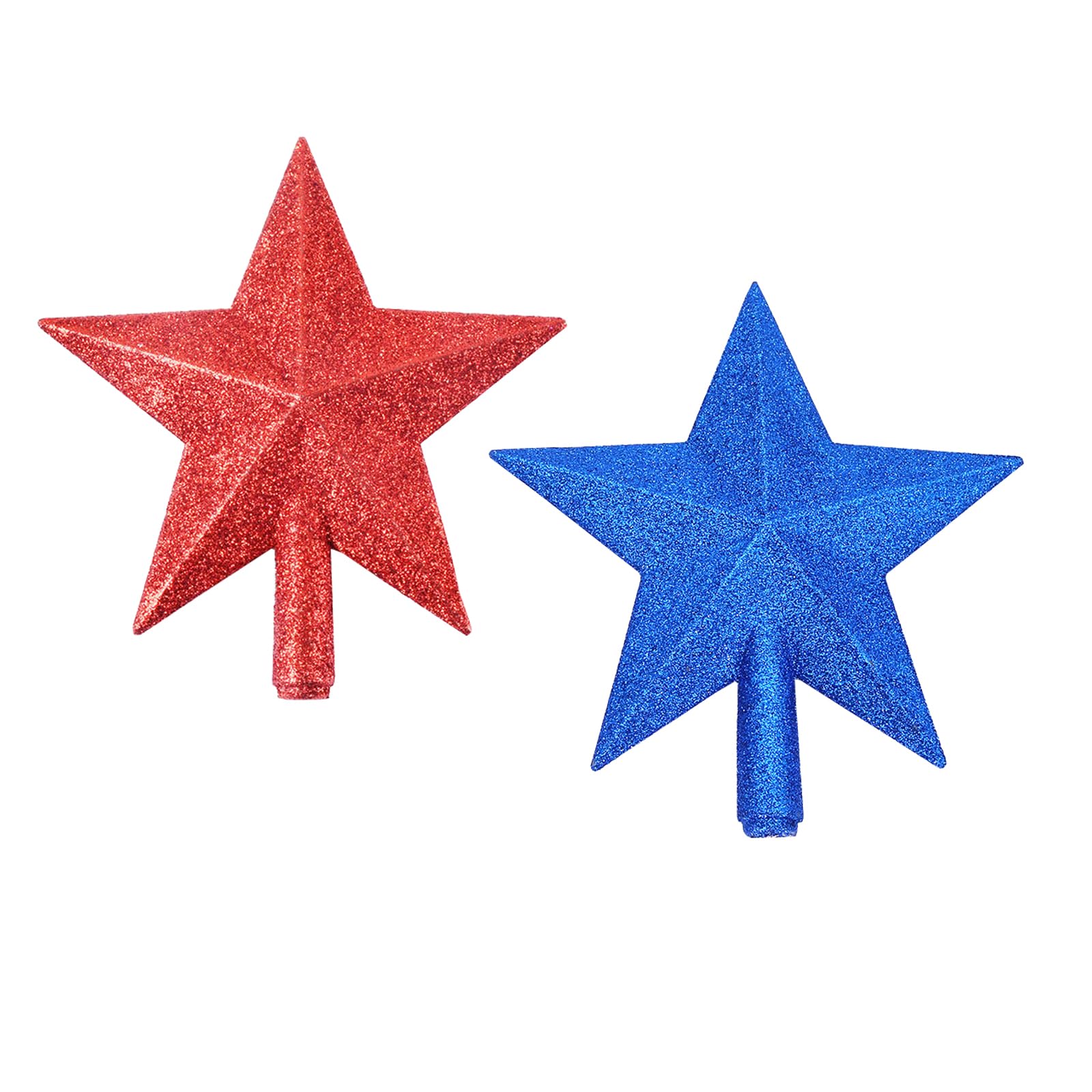 2 Pack Glittered Small Christmas Tree Topper Xmas Mini Star Treetop for Small Christmas Tree Decorations, Red and Blue