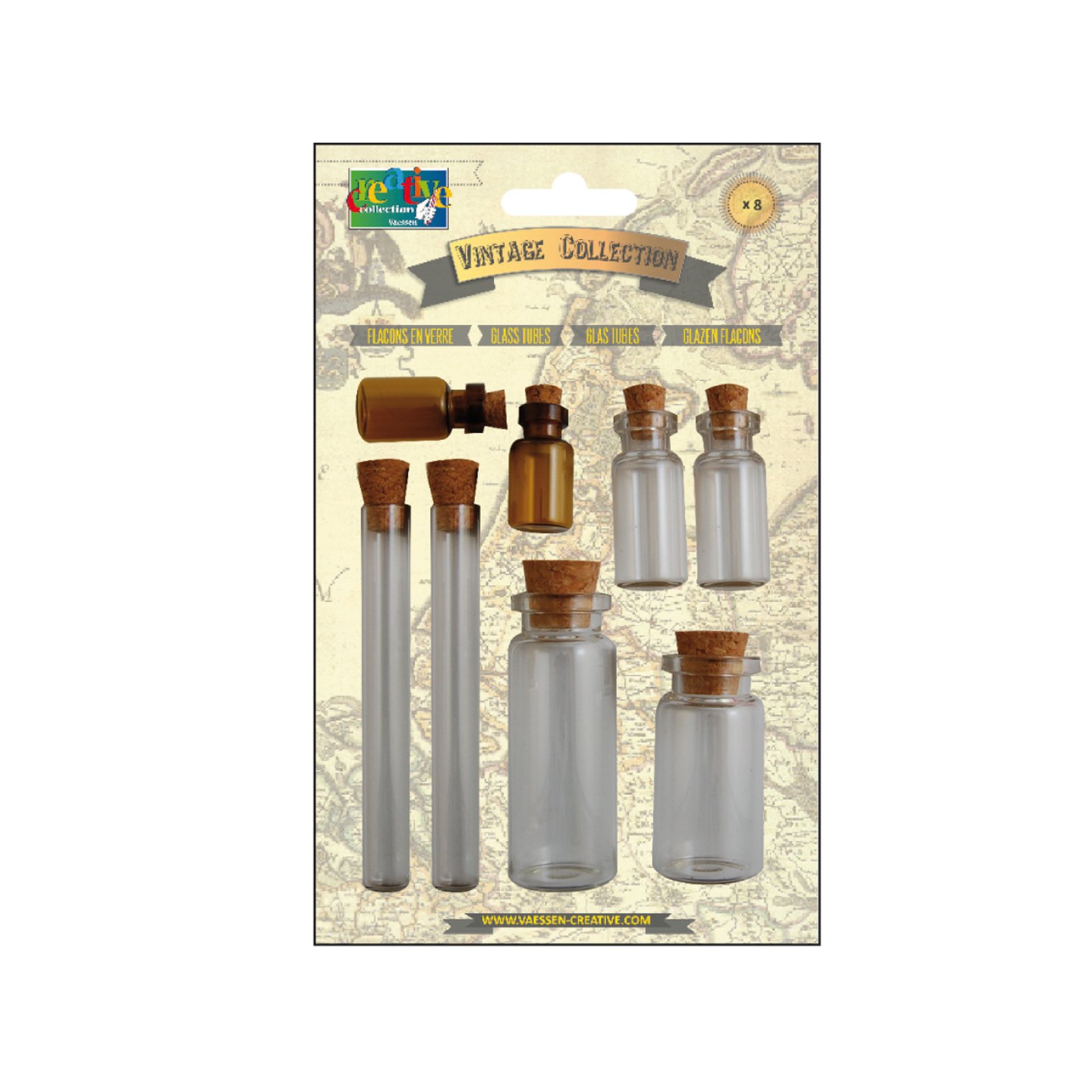 Vaessen Creative Vintage Corked Vials, Metal, Transparent, 8-Piece