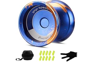 YOYOSTUDIO Yoyo Professional Unresponsive Yo Yo for Kids 8-12, Fingerspin Yoyo for Adults Kids Beginners, Metal Trick Yoyo, Pro Yo-Yo with 10 Strings, Yoyo Case and Gloves Blue and Orange
