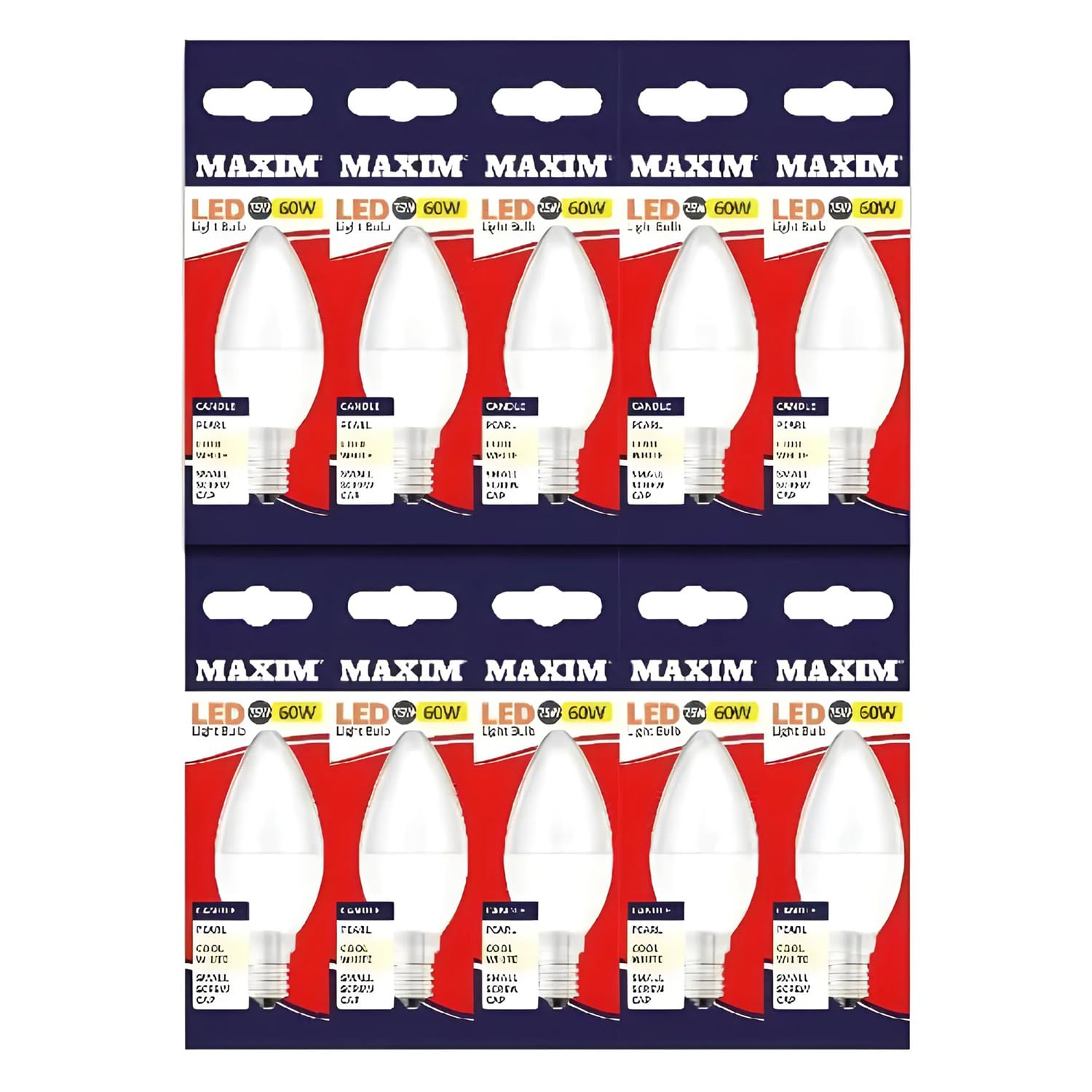 Maxim LED Candle Small Edison Screw (Cool White) - 7.5watt (60watt) - 806 Lumen (Pack 10) - 60MLCE14C5X10