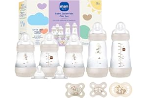 MAM Newborn Essentials Matte Feeding Set with Easy Start Anti-Colic Bottles 5oz, Self-Sterilizing, 0-3 Months Pacifiers and Skinsoft Silicone Nipples, Baby Gift, 10 Pieces