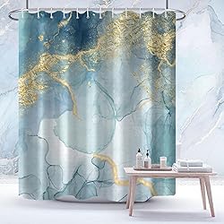 AWERT Teal Marble Shower Curtain for Bathroom
