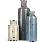 Ceramic Vase Set of 3, Small Flower vase for Home Decoration, Rustic Farmhouse Table Shelf, Entrance Decor, ice Crackle Vintage vase for Living Room & Dining Table Centerpieces Multicolor