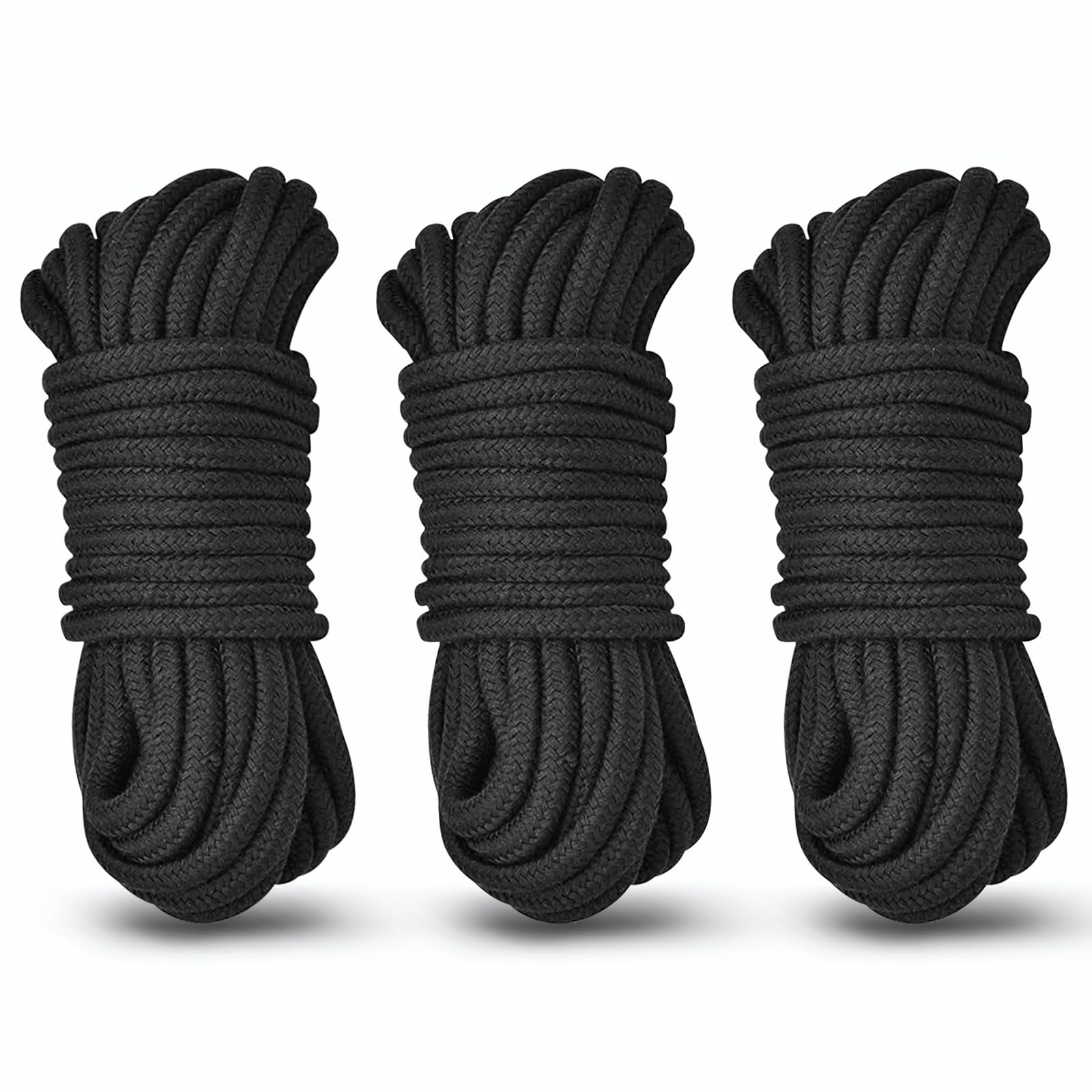 Aorgasms Soft Cotton Rope - 3 Pack 10M Cotton Cord All Purpose Rope 8MM Thick Twisted Cotton Rope Cord Knot Tying Decorative Rope for DIY Craft Projects Hanging Bundling Camping Rope (Black)