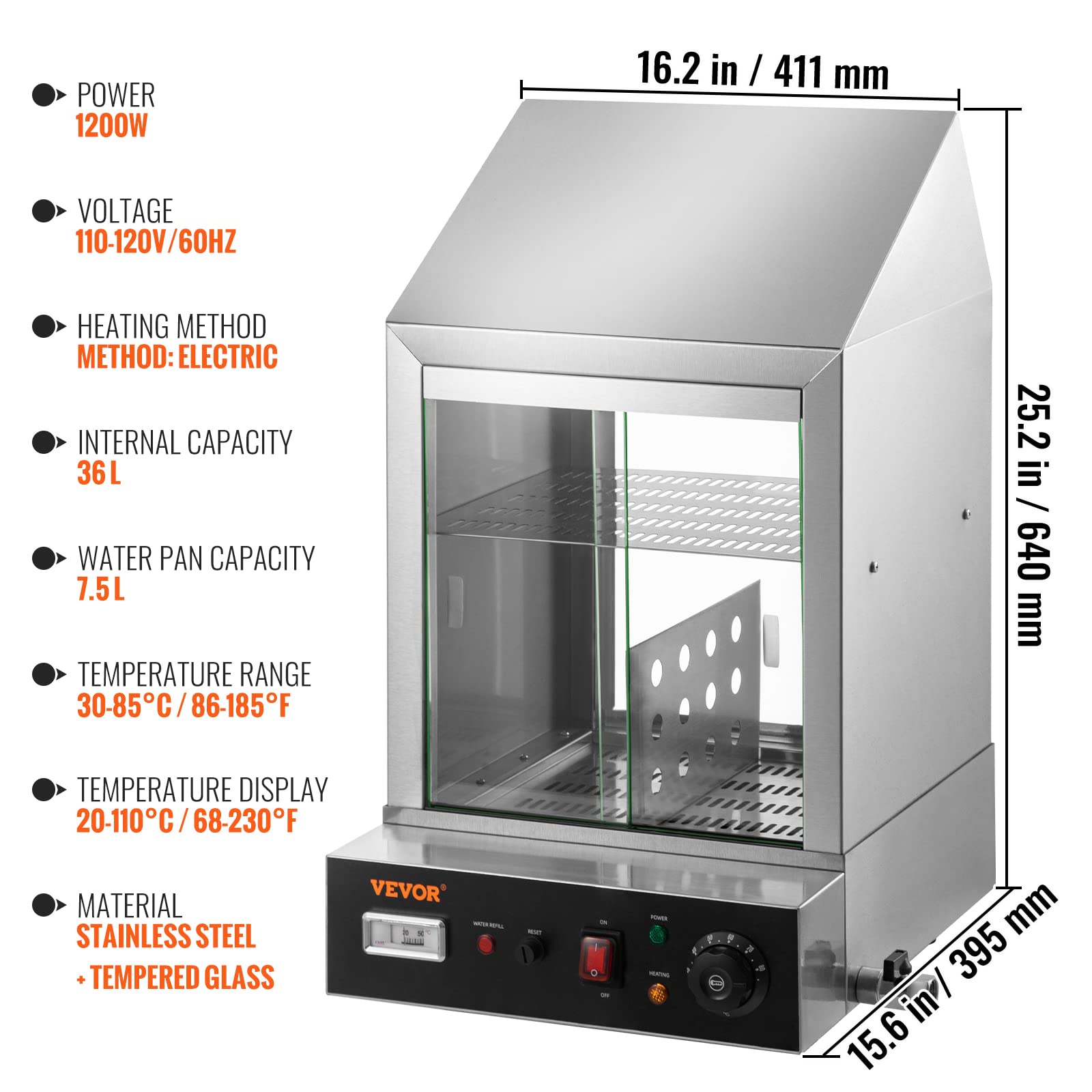 VEVOR Hot Dog Machine, 36 L, 2-Tier Hot Dog Steamer for 200 Hotdogs & 42 Buns, 1200W Electric Bun Warmer Cooker with Rotary Knob Temp Display