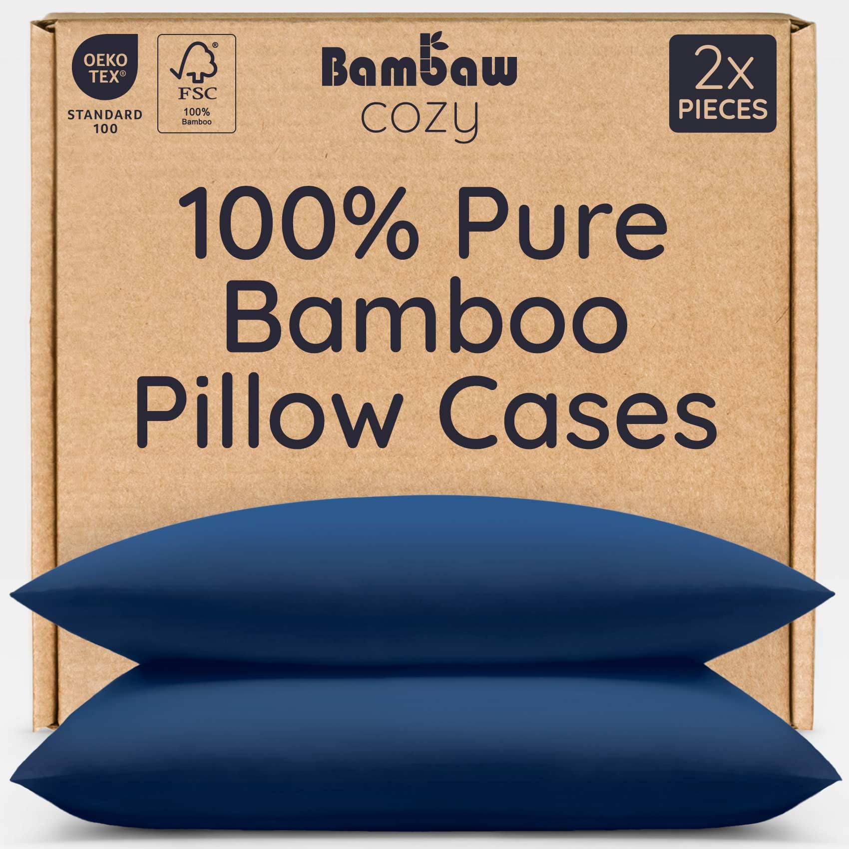Bambaw Bamboo Pillow Cases 50x75 cm, 2 Pack, Cooling Pillowcases for Night Sweats, Antibacterial Pillowcase Bamboo, Anti Allergy Pillow Case with Envelope Closure, Soft Pillowcases 2 Pack (Navy Blue)