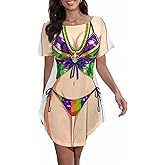 Women's Cute Bikini Printed T Shirt Dress Short Sleeve Baggy Shirt Beach Fun Swimwear Cover Up Dress