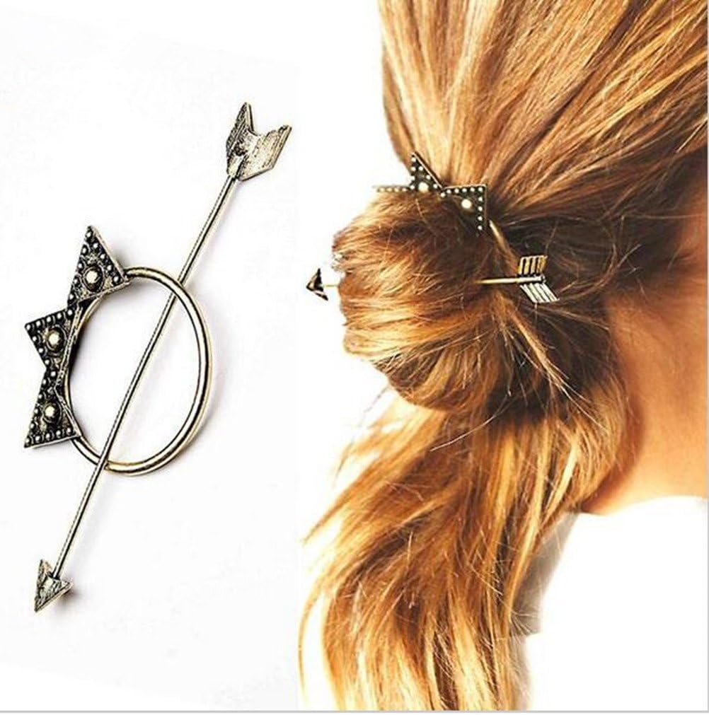 cuhair(tm) 2pcs fashion designer vintage antique gold arrow triangle hair clasp hair sticks clip pin claw barreete for women accessories (2pcs Cinnamon)
