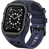 Nereides Rugged Case with Band for Apple Watch Series 9/8/7/6/5/4/SE 3/SE 2/SE 44mm/45mm, Breathable TPU Sport Strap + PC Protective Bumper, Shock-Resistant, Sweat & Water-Resistanty (Blue)