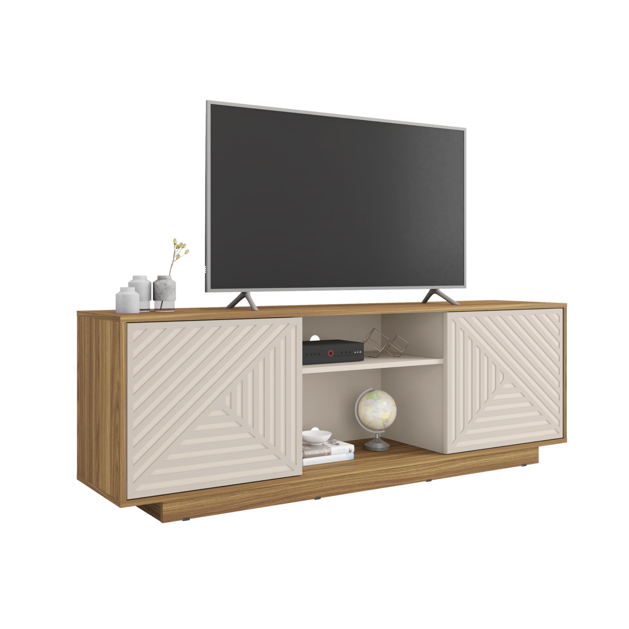 Photo 1 of *MISSING HARDWARE* Modern 75” TV Stand for Living Room or Bedroom, Entertainment Center with Two Cabinets and Storage, Oak TV Stand with Cable Management fits Screens up to 75" When Measured Diagonally, Natural Oak