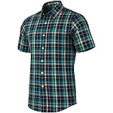 NUTEXROL Mens Lightweight Plaid Button Down Short Sleeve Shirts 100% Cotton Casual Soft Dress Regular Fit Shirt with Pocket