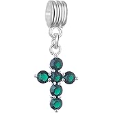 RUBYCA Crystal Cross Dangle Charms for Bracelets Jewelry Making Silver Plated Pendant Beads (Emerald Green, 10pcs)