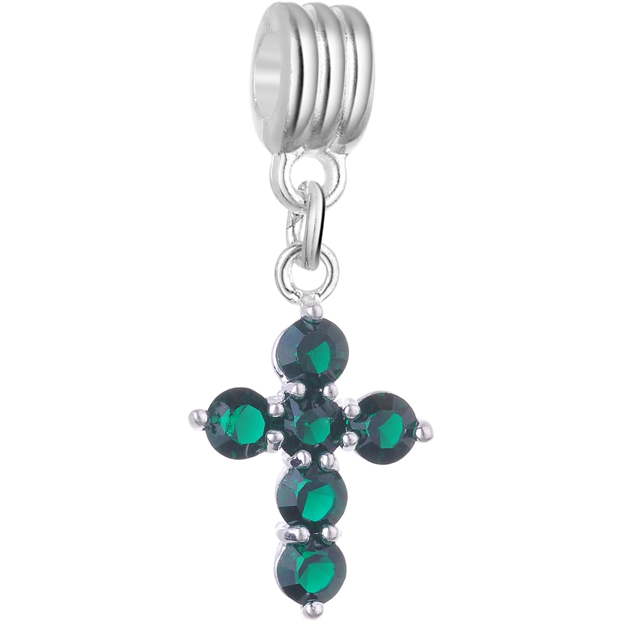 RUBYCA Crystal Cross Dangle Charms for Bracelets Jewellery Making Silver Plated Pendant Beads (Emerald Green, 5pcs)