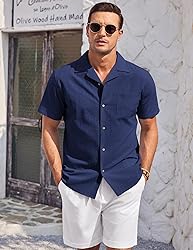 COOFANDY Mens Short Sleeve Button Down Shirts Linen