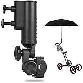 Heavy Duty Golf Push Cart Umbrella Holder 180°Adjustable Aluminum Base for Stroller Bike Wheelchair Bicycle Mobility Scooter Beach Chair Shopping Cart Universal Windproof Umbrella Mount Kit