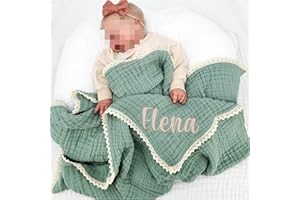Personalized Blanket Customize Name 6 Layers Muslin Swaddle Wrap Cotton Baby Blankets Lace Receiving Blanket Newborn Bath Tow