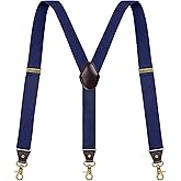 Vauhse Suspenders for Men, Adjustable Suspenders Gold Clip with Elastic Straps Y-Back Construction Heavy Duty for Work