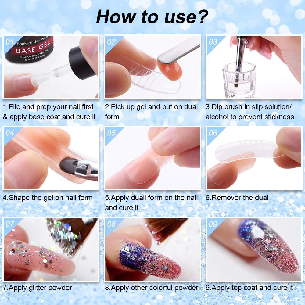 Makartt Nail Extension Gel Kit 30ml, Gel Builder Clear White Pink with 24W LED Nail Lamp and Glitter Powders Gorgeous French Manicure Kit P-09 : Beauty