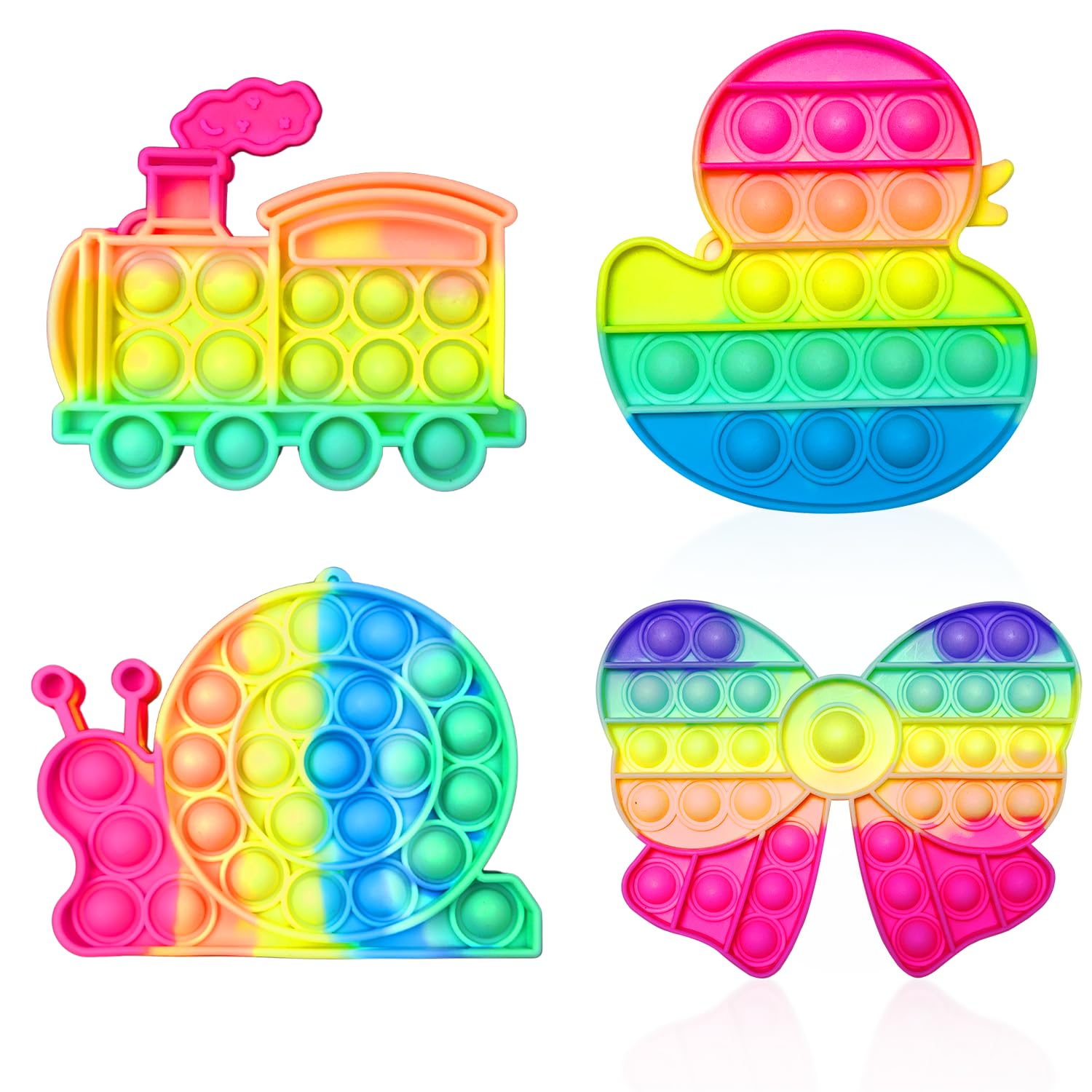 Steemjoey 4PCS Pop Fidget Toy Set, Silicone Push It Pop Bubble Sensory Toy, Snails Trains & Duck Stress Relief Toys Squishy Popper Squeeze Anxiety Reliever Toy Gift for ADHD ADD Kids Adults