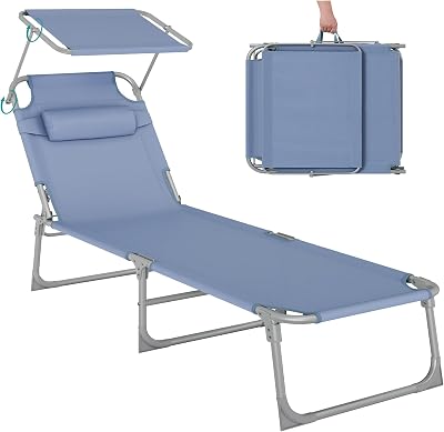 SONGMICS Sun Lounger Folding Chair 193 x 53 x 29 cm Blue GCB192Q01