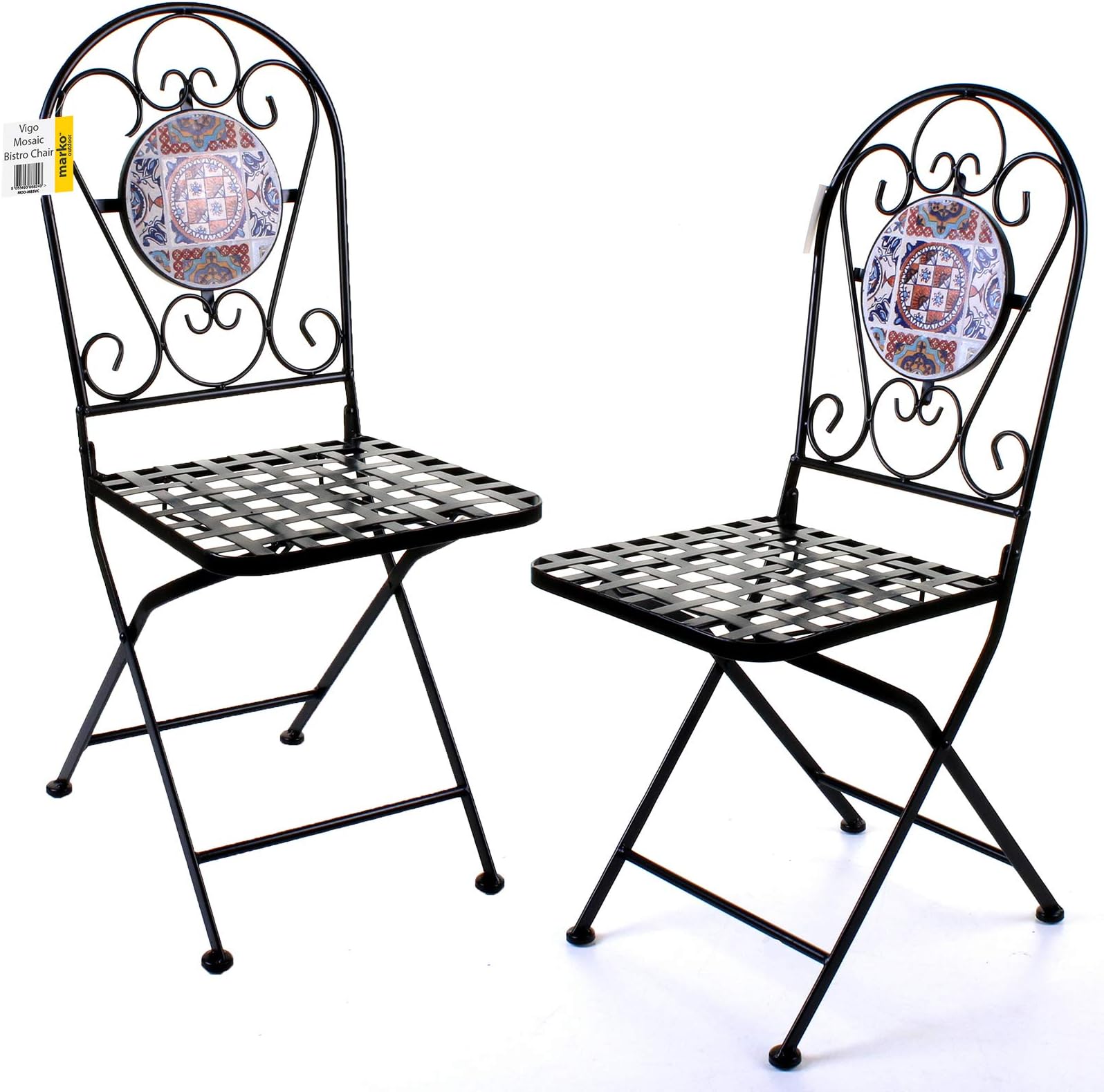 Marko Outdoor Sets of 2 Mosaic Bistro Chairs Outdoor Garden Patio Furniture Cafe Al Fresco Dining (Vigo)