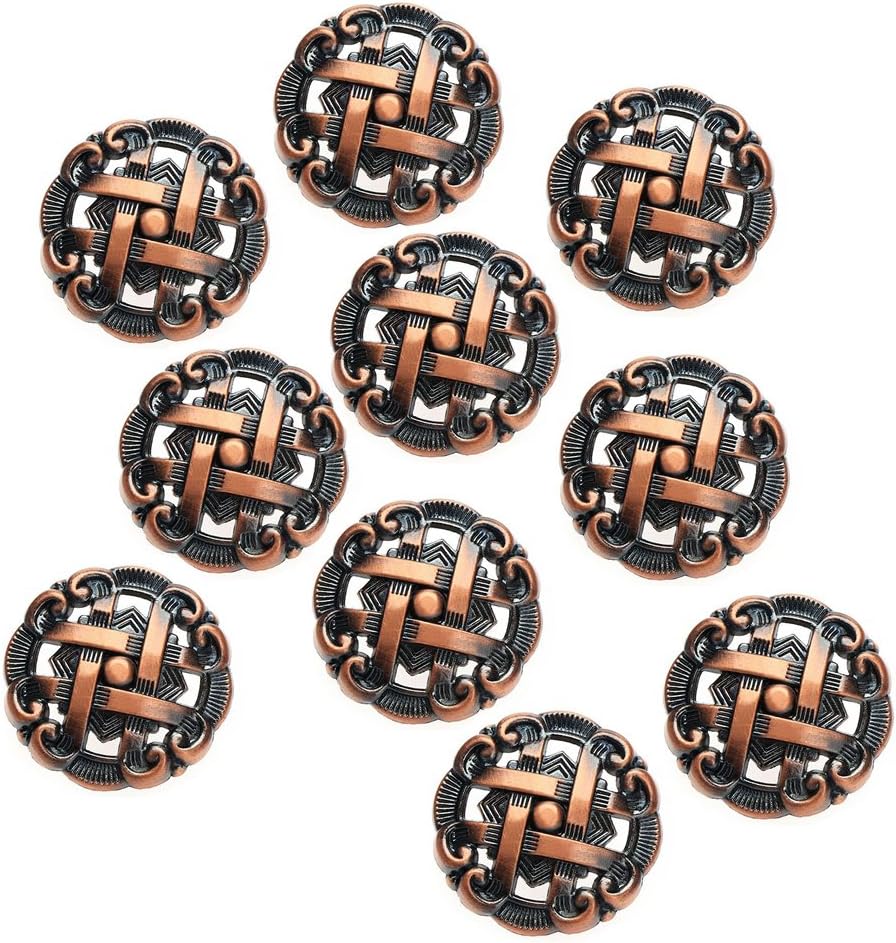 Round Shape Antique Drawer Cupboard Pulls Handles Wardrobe Drawer Cabinet Door Kitchen Knobs and Handles, Pack of 10 (Red Bronze)