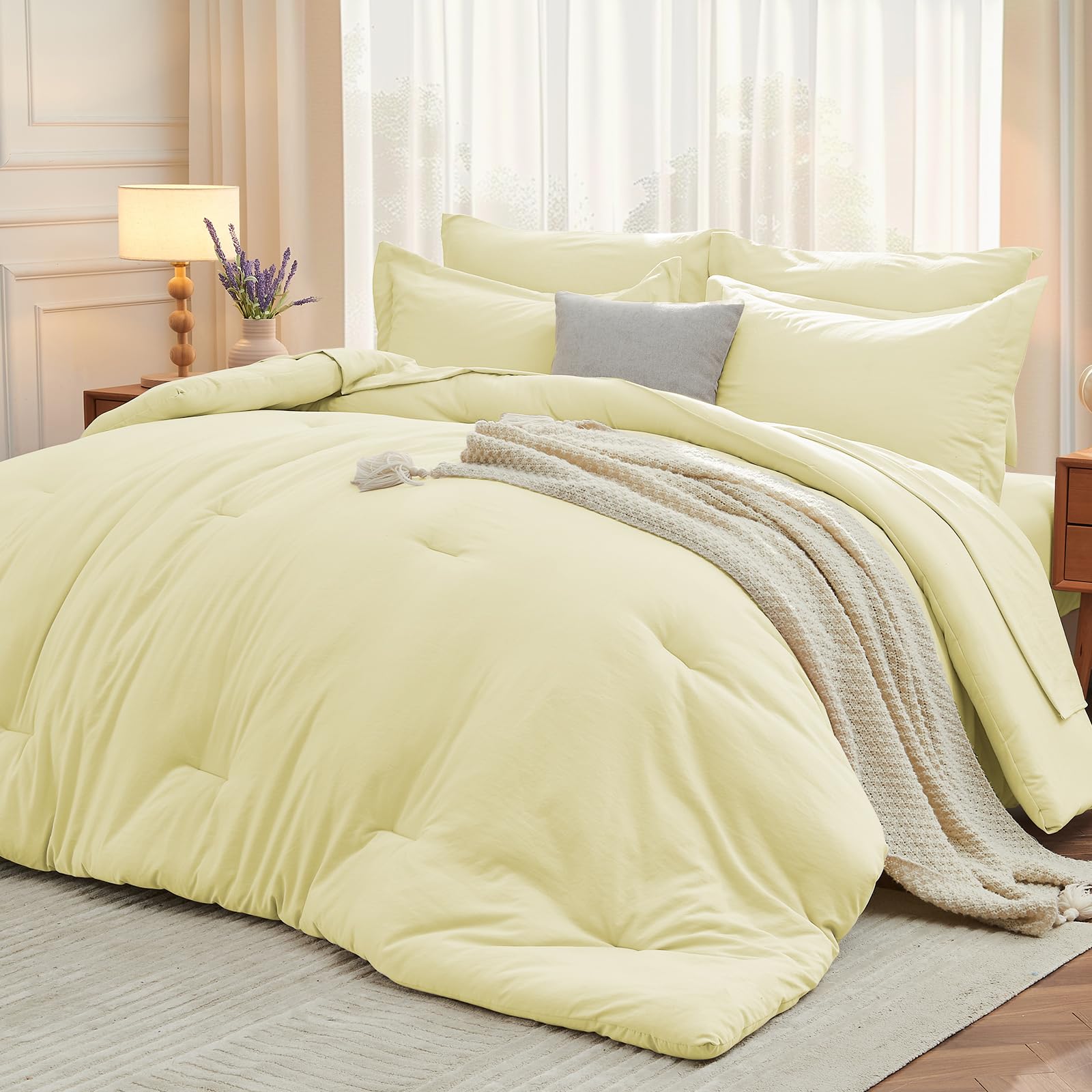 Photo 1 of ** NUDE COLOR**
MUXHOMO 7 Pieces Queen Comforter Set, Soft Bed in a Bag Queen Size, All Season Bedding Set with Comforter, Flat Sheet, Fitted Sheet, Pillowcases & Shams, Cream Yellow