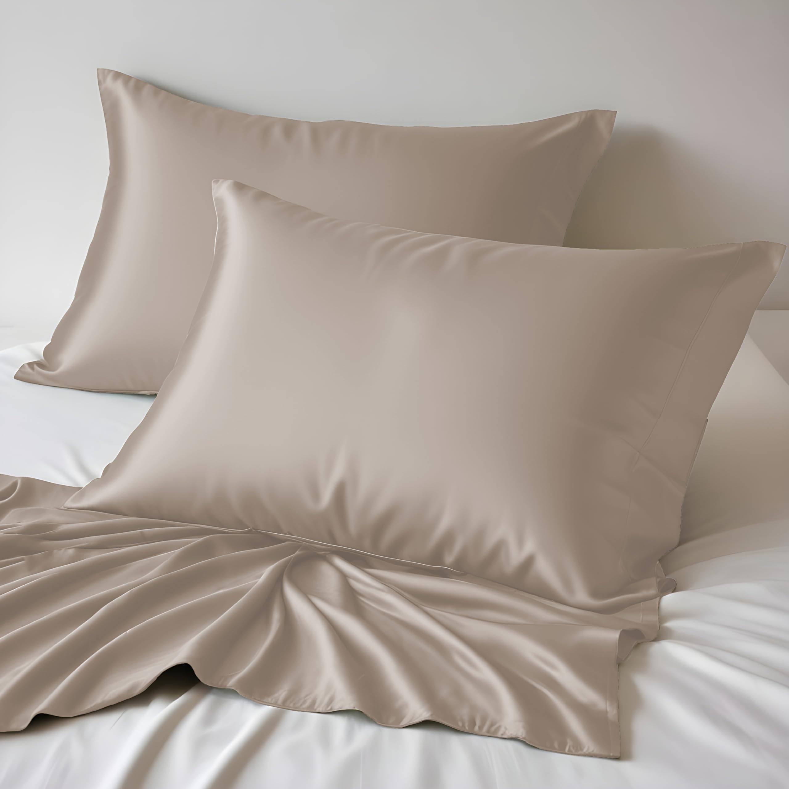 LINENWALAS 100% Organic Bamboo Pillowcase Set of 2 Soft Bamboo Silk Pillowcases for Hair and Skin Standard Size Cooling Pillow Cases Bamboo Bedding (20x30 Inches/Taupe) — image 1