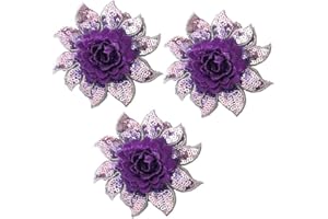 FEEPOP 3D Flower Sequins Lace Applique Charming Blue/Purple/Rose red Color Embroidered Fabric Trim DIY Sewing Craft 2 Pieces 8X7.5cm
