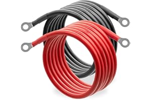 BESTRENOGY 4 Gauge (4 AWG) Copper-clad Aluminum Battery Cables with 5/16" Lugs with terminals for Power Inverter Wire Set for Automotive RV Car Motorcycle Red and Black (10ft)