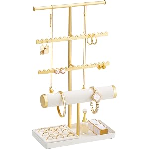 Lolalet Jewelry Organizer Stand, Necklace Bracelet Holder -Gold | Space-Saving Jewelry Display Storage Rack on Vanity Dresser