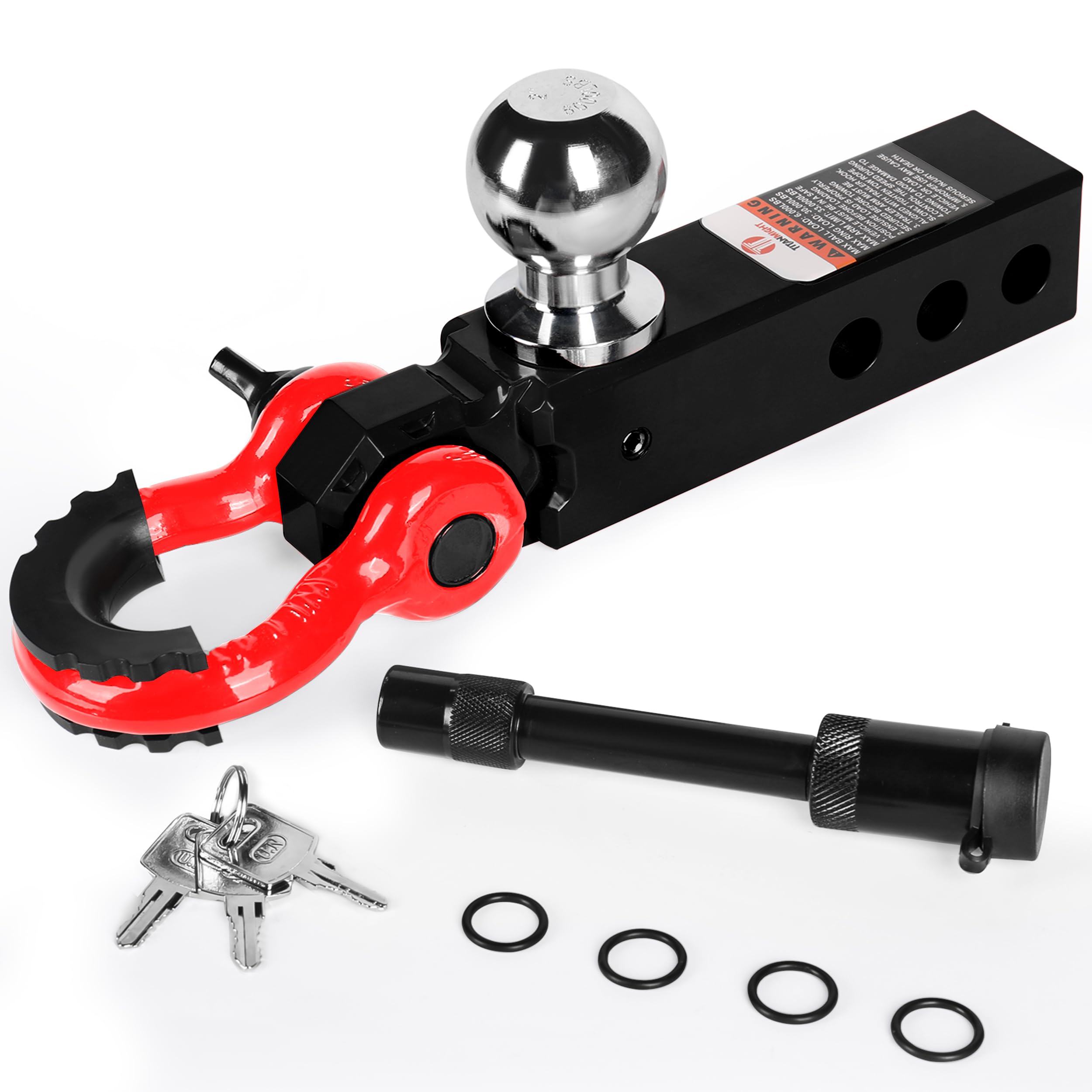 Photo 1 of TITANMIGHT Trailer Hitch Ball Mount, Tow Shackle, Heavy Duty Solid Shank 33,000LBs Break Limit, Key Lock Pin (New Updated Model), Fits 2 Inch Receiver (Black)